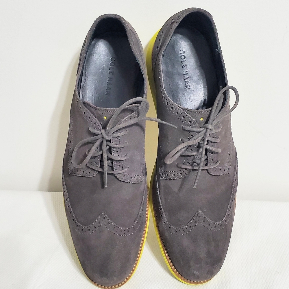 Cole Haan Lunargrand Gray Suede Wingtip Oxford Shoes Size 13